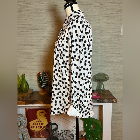 Karl Lagerfeld Long Sleeve Sunglasses Print Blouse Womens M White Button Front - Picture 4 of 7
